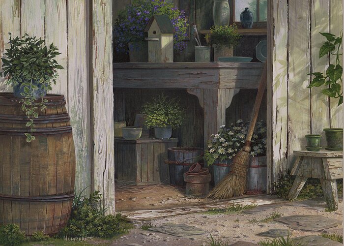 Michael Humphries Greeting Card featuring the painting The Potting Shed by Michael Humphries
