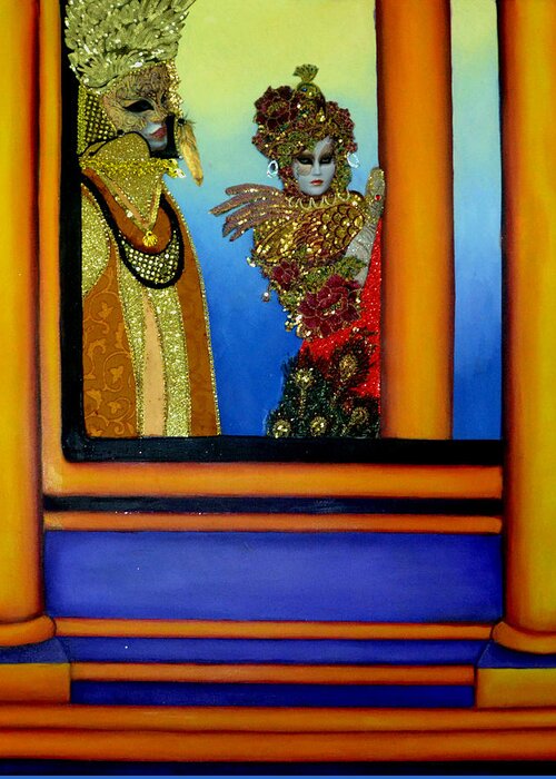Mixed Media Painting Greeting Card featuring the mixed media The Prince -The Carnival of Venice by Anni Adkins