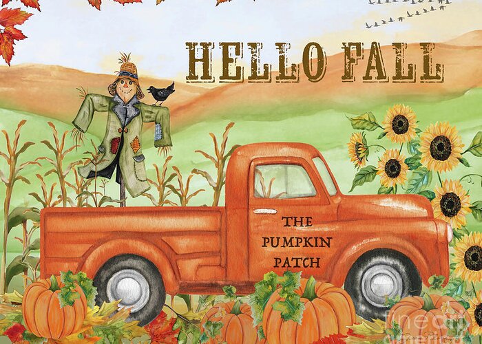 Autumn Greeting Card featuring the painting The Pumpkin Patch Truck C by Jean Plout