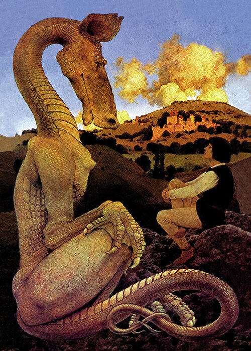 Dragon Greeting Card featuring the painting The Reluctant Dragon by Maxfield Parrish