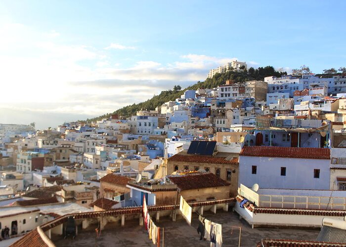 Travel Greeting Card featuring the photograph The rooftop view in Chefchaouen Morroco by Nakayosisan Wld