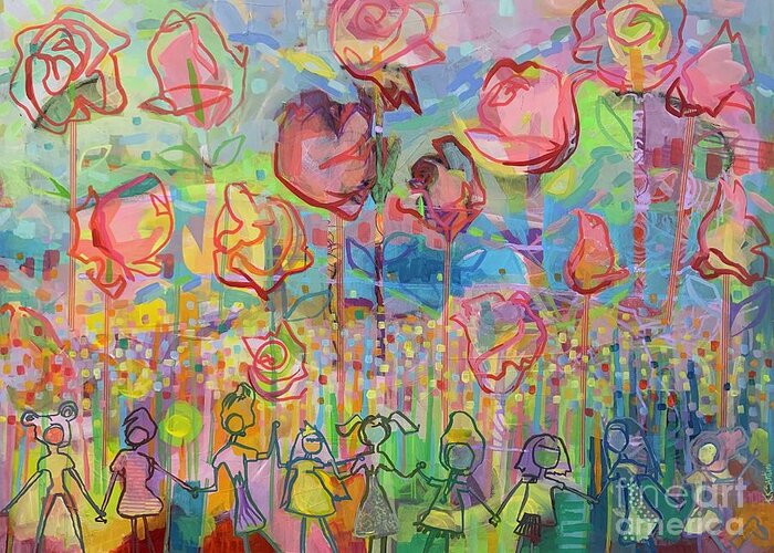 Garden Greeting Card featuring the painting The Rose Garden, Love Wins by Kimberly Santini