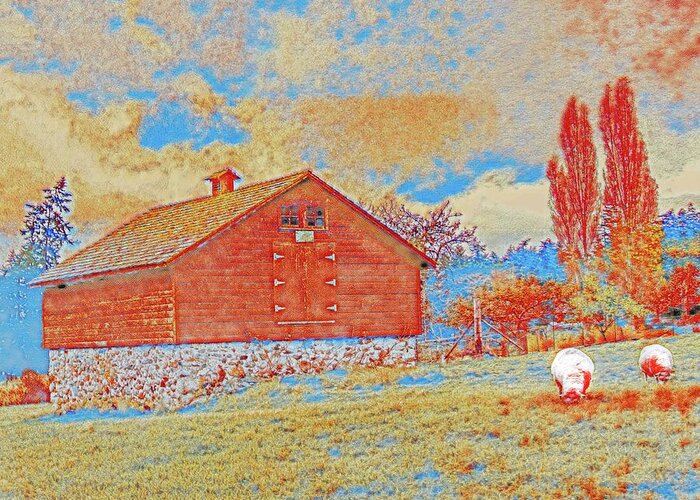 Sheep Shed Greeting Card featuring the digital art The Sheep Barn by Jerry Cahill