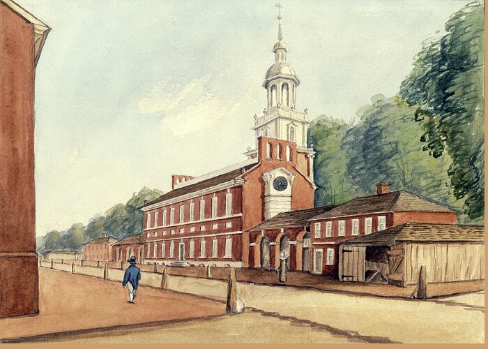 William Breton Greeting Card featuring the drawing The State House in 1778 by William Breton