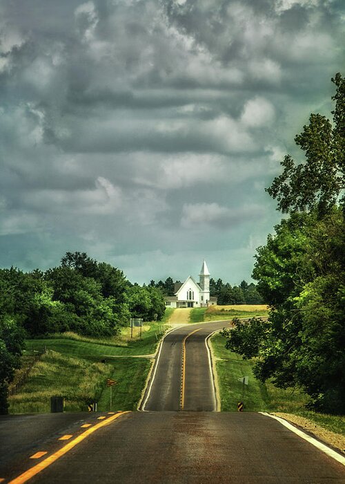 Church; Nebraska Greeting Card featuring the photograph The Straight and Narrow Way by Jolynn Reed