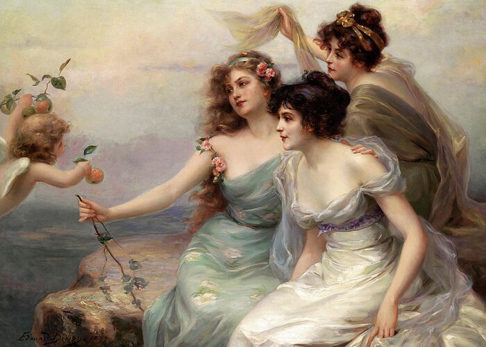 The Three Graces Greeting Card featuring the painting The Three Graces Die drei Grazien by Edouard Bisson by Rolando Burbon
