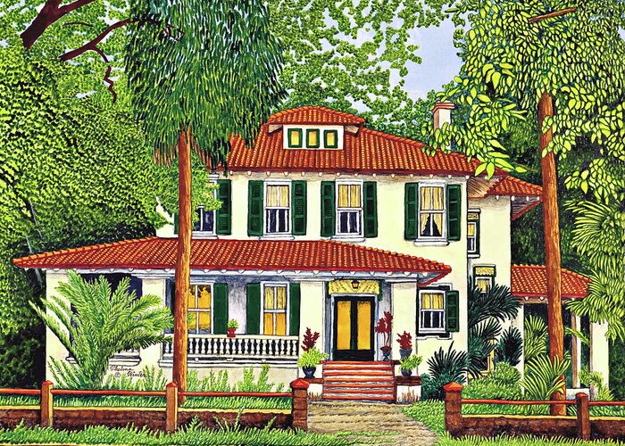 The Tile Roof Greeting Card featuring the painting The Tile Roof, Georgia by Thelma Winter