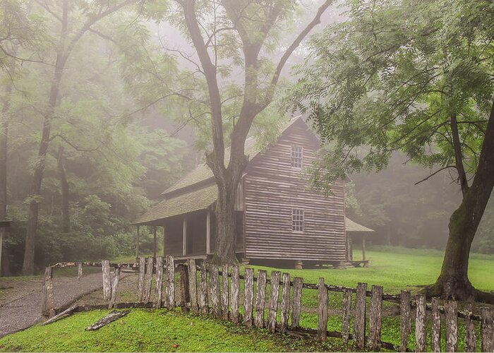 Cades Cove Greeting Card featuring the photograph The Tipton Place on a Foggy Morning by Marcy Wielfaert