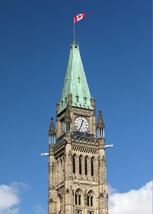 Parliament Greeting Card featuring the photograph The Top of the Peace Tower at Parliament Hill by Michael Russell
