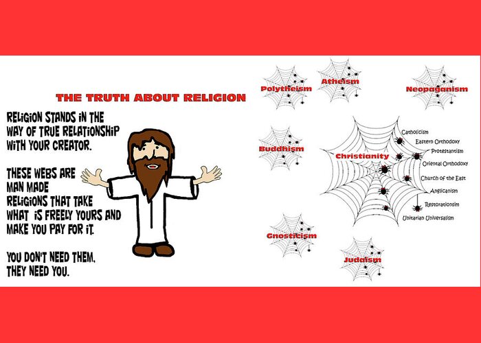 Comics Greeting Card featuring the digital art The Truth About Religion by PK Langley