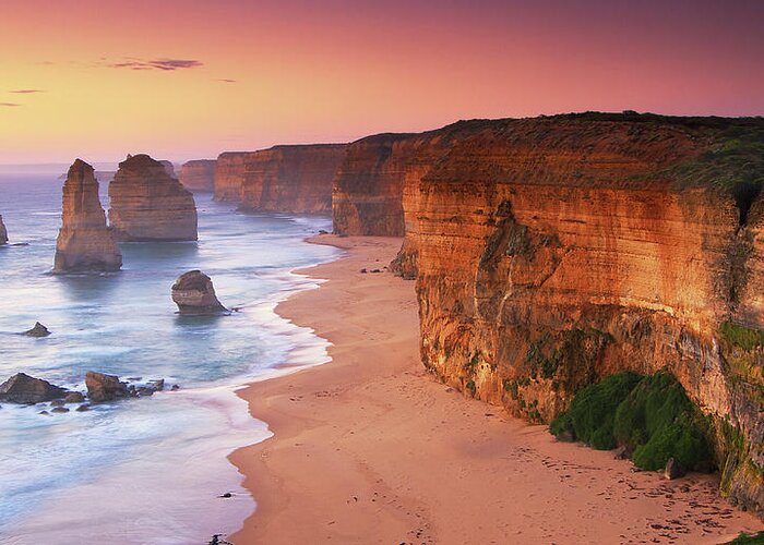 Water's Edge Greeting Card featuring the photograph The Twelve Apostles At Sunrise Great by Christopher Chan