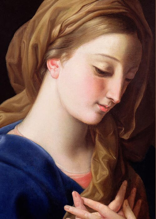 The Virgin Annunciate Greeting Card featuring the painting The Virgin Annunciate by Pompeo Girolamo Batoni