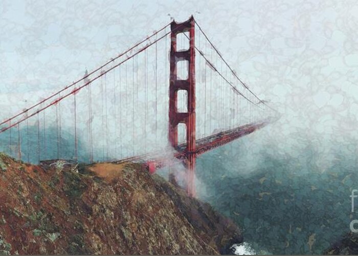 Golden Gate Bridge Greeting Card featuring the digital art The Way by Bill King