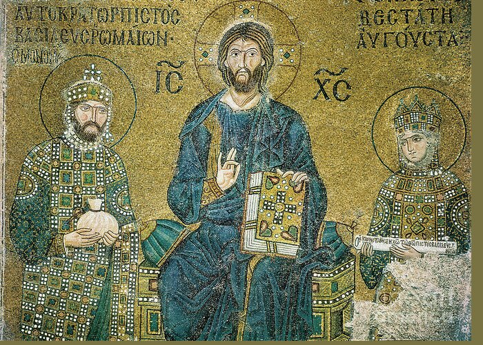Antiquity Greeting Card featuring the painting The Zoe Mosaic, Hagia Sophia, Istanbul, 11th Century Ce by Byzantine
