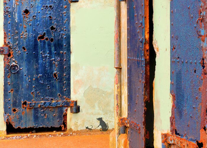 Old Military Structures Greeting Card featuring the photograph Three Doors by Jessica Levant