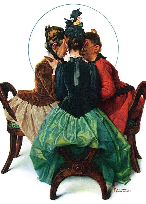 Gossip Greeting Card featuring the painting three Gossips by Norman Rockwell