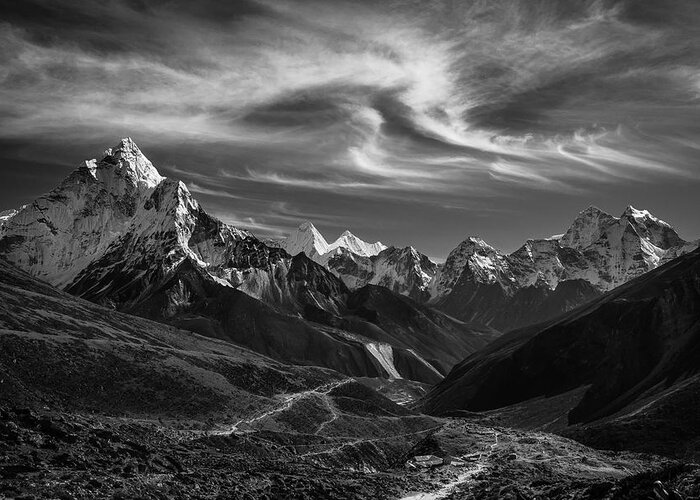 Thukla Pass Greeting Card featuring the photograph Thukla Pass En Route To Everest by Owen Weber