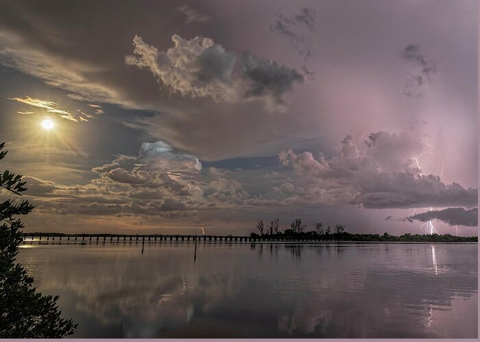 Thunderstorms Greeting Card featuring the photograph Thunderstorms and the Moon by Justin Battles