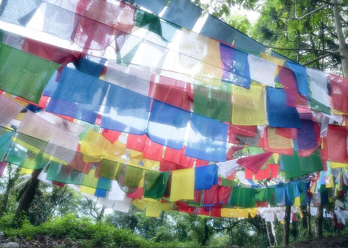 Hanging Greeting Card featuring the photograph Tibetan Buddhist Prayer Flags by Glen Allison