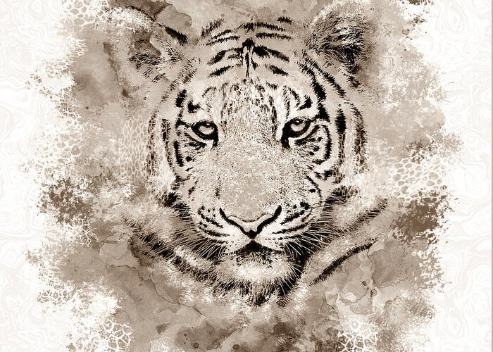 Tiger Greeting Card featuring the digital art Tiger 4 by Lucie Dumas