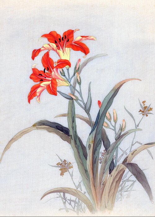 Chikutei Greeting Card featuring the painting Tiger Lily by Chikutei