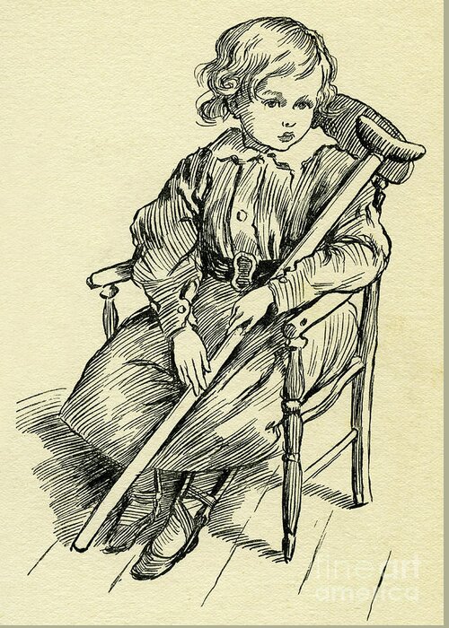 Tiny Greeting Card featuring the drawing Tiny Tim from A Christmas Carol by Charles Dickens by Harold Copping