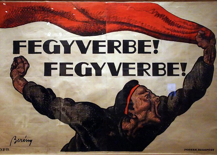 France Greeting Card featuring the photograph To arms  Hungarian recruitment poster by Steve Estvanik