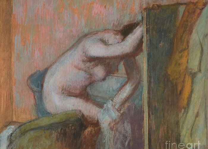 Edgar Degas Greeting Card featuring the painting Toilette After The Bath, Circa 1888 Pastel by Edgar Degas