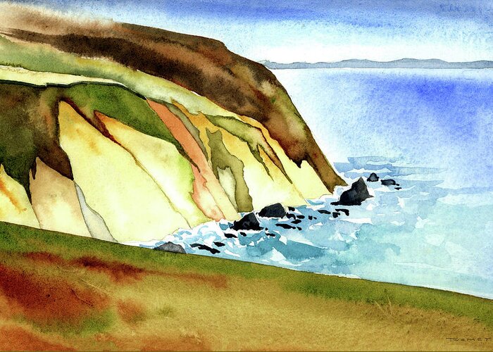 Watercolor Greeting Card featuring the painting Tomales Trail, Point Reyes National Seashore, CA Plein Air by Catherine Twomey