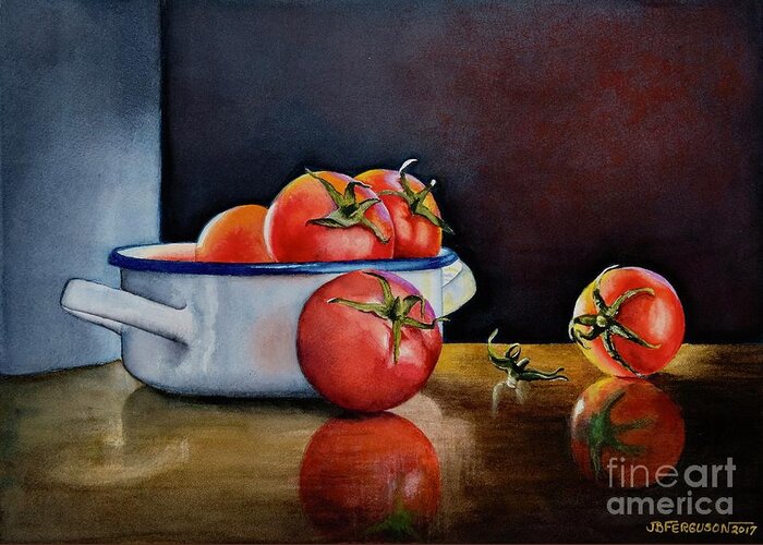 Tomatoes Greeting Card featuring the painting Tomatoes by Jeanette Ferguson