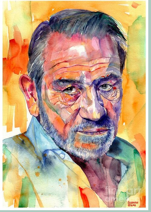 Tommy Greeting Card featuring the painting Tommy Lee Jones Watercolor by Suzann Sines