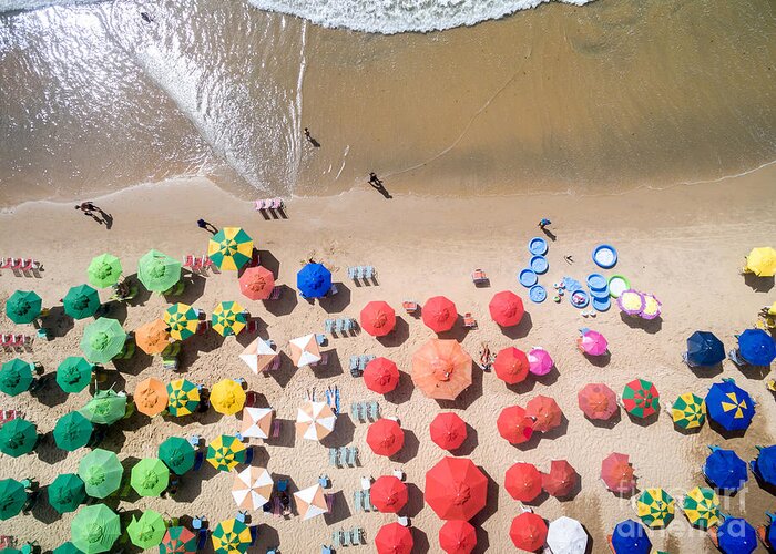 Joao Greeting Card featuring the photograph Top View Of Umbrellas In A Beach by Gustavo Frazao
