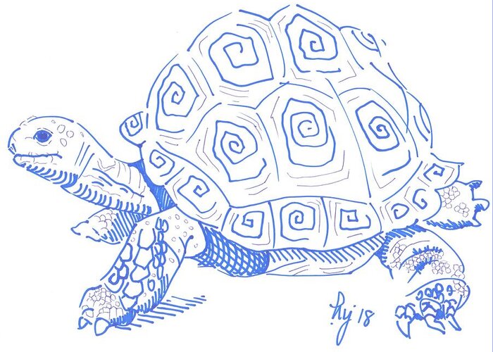  Greeting Card featuring the drawing Tortoise drawing by Mike Jory