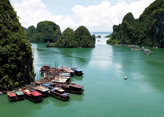 Seascapes Greeting Card featuring the photograph Tourist boats, Halong Bay, Vietnam by Michalakis Ppalis