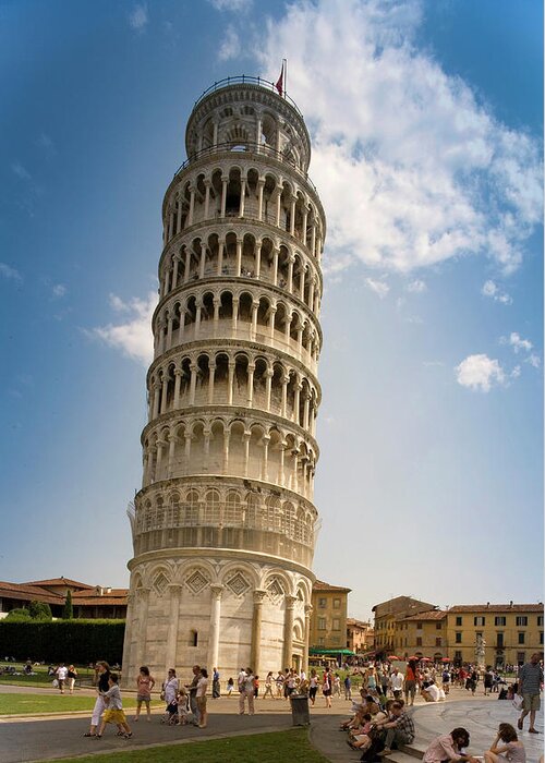 People Greeting Card featuring the photograph Tourists At Leaning Tower Of Pisa by Cultura Rm Exclusive/walter Zerla