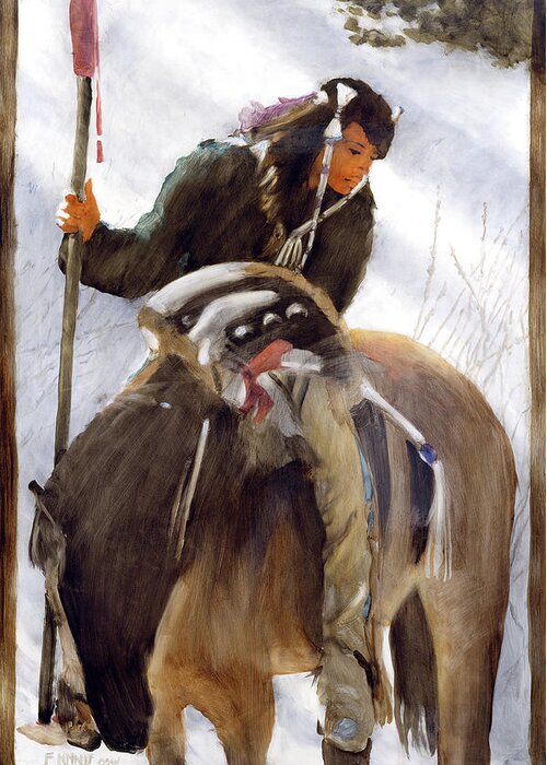 Native American On Horse Tracking Greeting Card featuring the painting Tracker by J. E. Knauf
