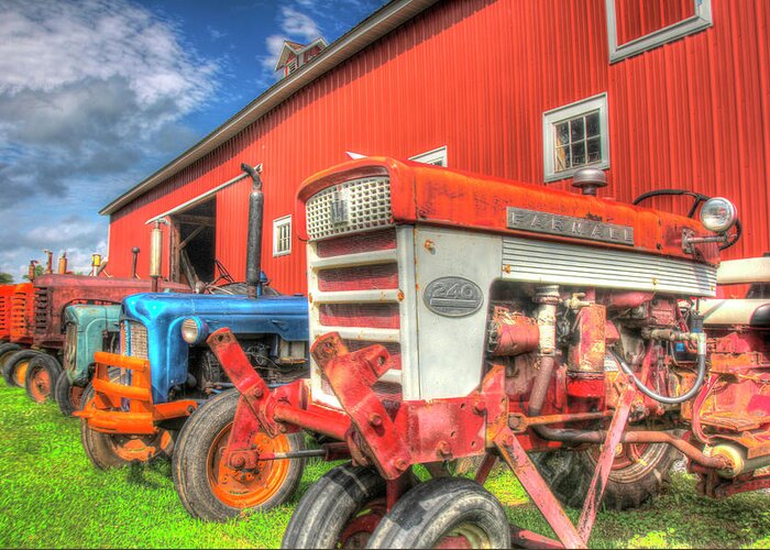 Tractors And Barn Greeting Card featuring the photograph Tractors And Barn by Robert Goldwitz