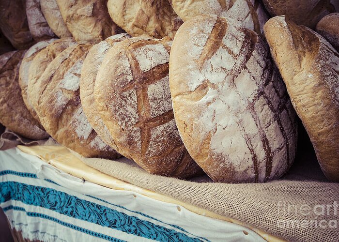 Basket Greeting Card featuring the photograph Traditional Bread In Polish Food Market by Curioso