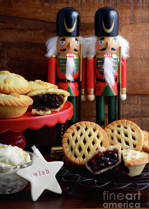 December 25 Greeting Card featuring the photograph Traditional Christmas Fruit Mince Pies. by Milleflore Images