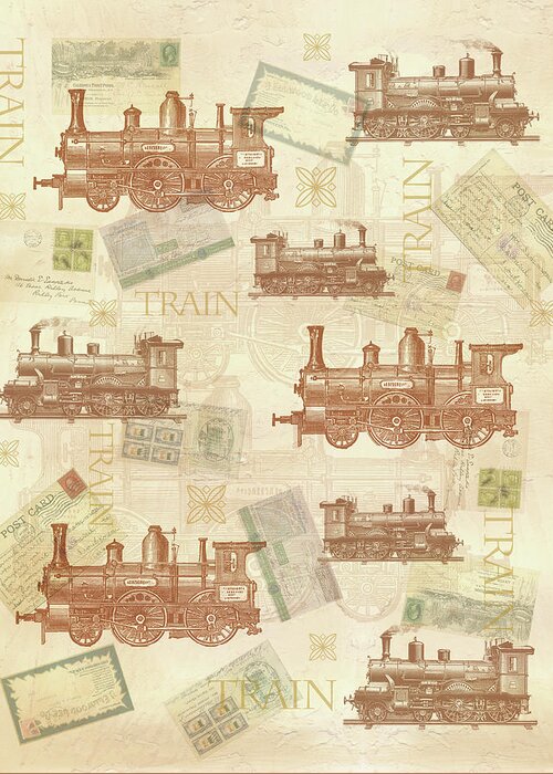Train Patterns Greeting Card featuring the painting Train by Maria Trad