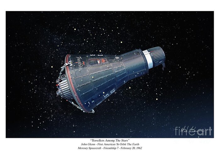 Friendship 7 Greeting Card featuring the digital art Travellers Among The Stars by Mark Karvon