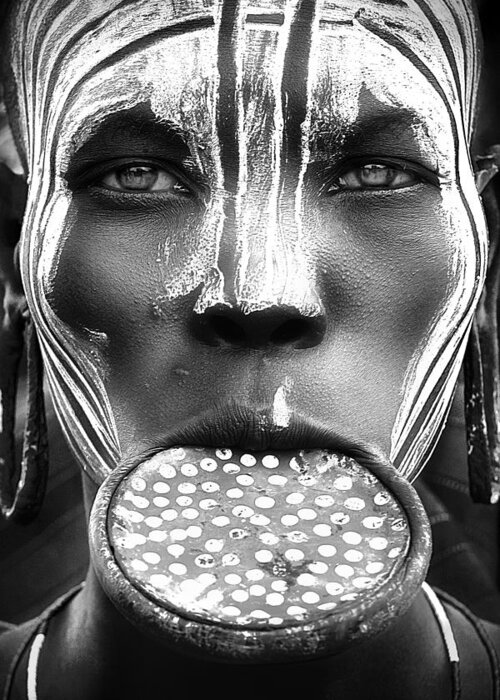 Documentary Greeting Card featuring the photograph Tribal Beauty - Ethiopia, Mursi People by Sergio Pandolfini