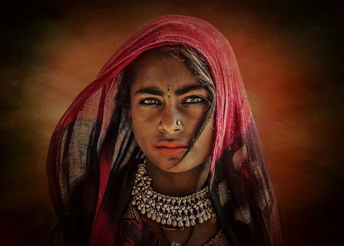 Pushkar Greeting Card featuring the photograph Tribal Girl 4 by Svetlin Yosifov