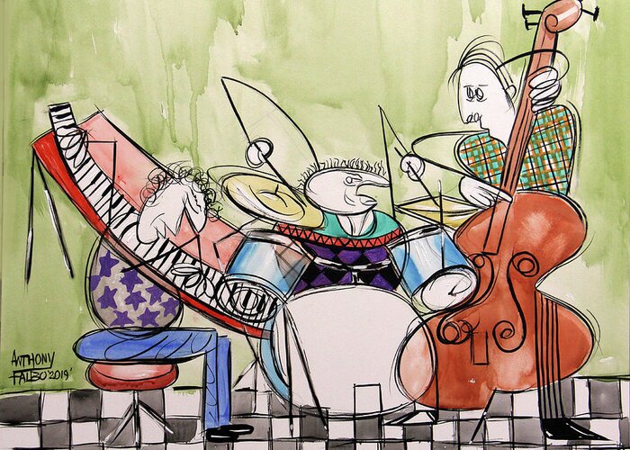 Music Greeting Card featuring the painting Trio by Anthony Falbo