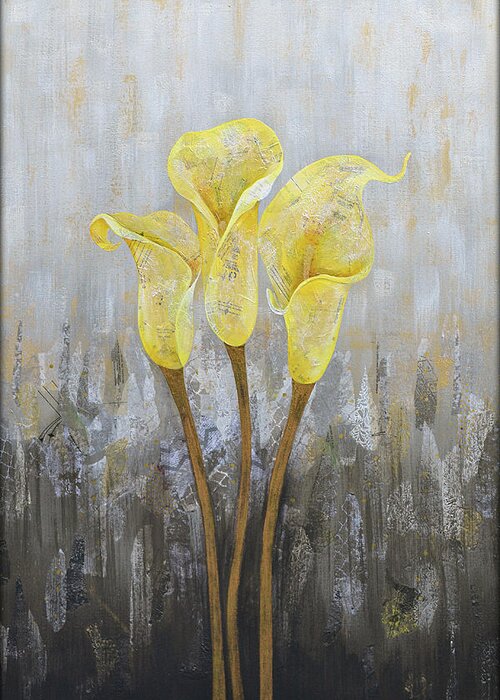 Calla Lily Greeting Card featuring the painting Trio by Shadia Derbyshire