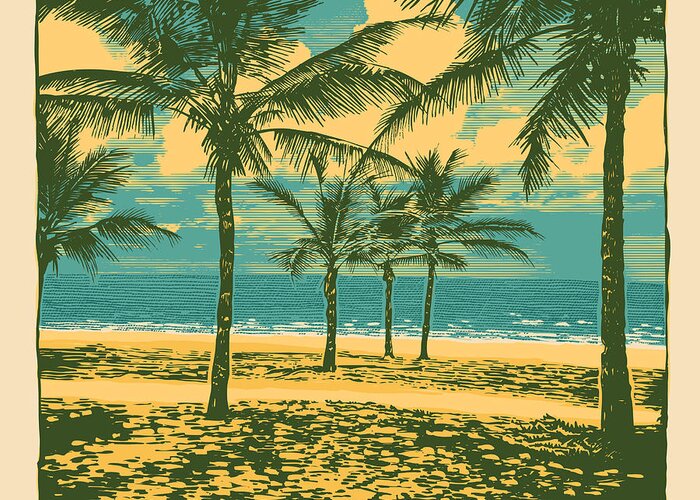 Palm Greeting Card featuring the digital art Tropical Idyllic Landscape With Palms by Jumpingsack