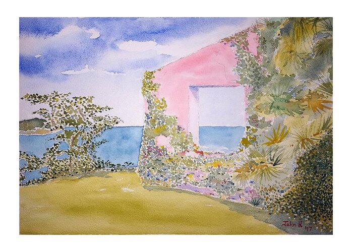 Watercolor Greeting Card featuring the painting Tropical Lore by John Klobucher
