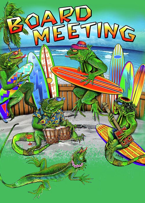 Tropical Vibes Board Meeting Greeting Card featuring the digital art Tropical Vibes Board Meeting by Messina Graphix