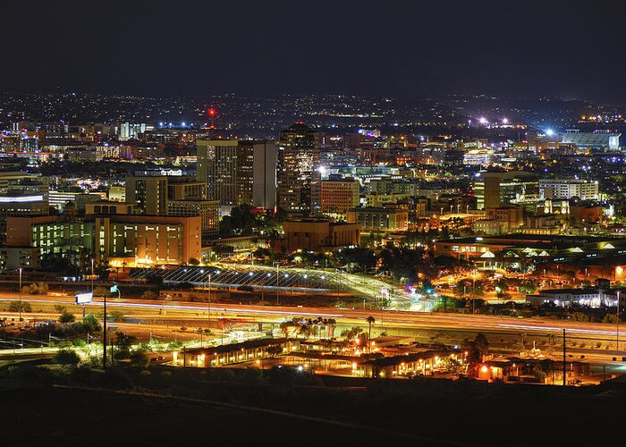 Tucson Greeting Card featuring the photograph Tucson, Arizona skyline at night by Chance Kafka