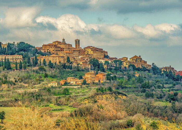 Montepulciano Greeting Card featuring the photograph Tuscan Hill Town by Marcy Wielfaert